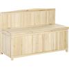 Panca Contenitore Da Esterno In Legno Di Abete Naturale Con Schienale Per Giardino E Terrazza, 115x45x75cm