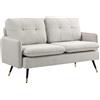 Divano 2 Posti In Tessuto Effetto Lino Con Gambe In Acciaio E Cuscini Imbottiti, 139x68x80 Cm, Bianco Crema