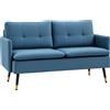 Divano 2 Posti In Tessuto Con Cuscini Imbottiti E Gambe In Acciaio 139x68x80cm, Blu Scuro