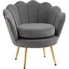 Poltrona Vintage Effetto Velluto Con Braccioli E Schienale A Conchiglia, 76x67x74 Cm, Grigio
