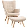 Poltrona Relax Con Pouf Poggiapiedi In Velluto A Costine Con Schienale Alto E Braccioli, Beige