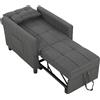 Poltrona Letto Singolo 3 In 1 In Tessuto Effetto Lino E Legno Con Schienale Reclinabile, 69x82x85 Cm, Grigio