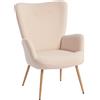 Poltrona Moderna In Tessuto Sherpa Imbottita Con Schienale Alto E Braccioli, Beige