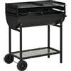Barbecue In Acciaio Con 2 Griglie Indipendenti, 2 Ruote E Ripiano Inferiore § Nero § 90cm X 45cm X 96cm