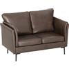 Divano 2 Posti In Pelle Traspirante Con Imbottitura Spessa E Gambe In Metallo, 137x72x88 Cm, Marrone Scuro