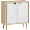 Credenza Moderna A 2 Ante Con Ripiano Regolabile, 72x35x77 Cm, Bianco Lucido E Rovere