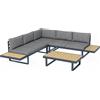 Set Da Giardino 4 Pezzi In Alluminio Con 2 Divanetti, Poltrona Angolare E Tavolino Da Caffè, Grigio E Teak
