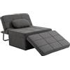 Poltrona Letto 4 In 1 Con Schienale Regolabile E Cuscino In Tessuto Effetto Lino, 95x179x78 Cm, Grigio