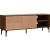 Mobile Porta Tv Fino 65" Con 2 Armadietti E 2 Vani Aperti In Legno, 150x40x56cm, Marrone