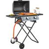Barbecue A Gas Portatile Con 2 Bruciatori E 2 Tavolini, Coperchio Con Termometro E Ruote, Nero