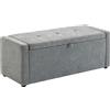 Cassapanca 142l Pouf Contenitore, Seduta Ampia Imbottita, In Lino, Capacità 200 Kg, Grigio Chiaro