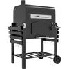 Barbecue Da Giardino A 2 Ruote Con Griglia, Affumicatore E Fornello, In Metallo E Ghisa, 124x66x112 Cm, Nero