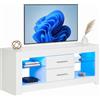 Mobile Porta Tv Da 55" Con Luci Led A 12 Colori E Telecomando, Legno E Vetro 120x40x50cm, Bianco