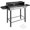 Barbecue A Carbone A 3 Livelli Con Mensole Pieghevoli E Girarrosto, In Acciaio Inox, 118x32x90 Cm, Nero