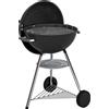 Barbecue A Carbone Con Griglia Esterna Rotonda, Coperchio, Termometro E Ruote, Nero
