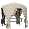 gazebo Da Giardino Rotondo Ø3m Con Tende E Prese D'aria In Metallo E Poliestere, Beige