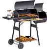 Barbecue A Carbone Con Coperchio E Affumicatore, Bbq Da Giardino Con Ripiani E Ruote 124x53x104 Cm, Nero