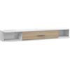 Mobile Tv Sospeso In Legno Con 2 Ripiani Aperti E Armadietto, 120x26x16 Cm, Bianco E Rovere