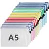 Euleryoo 15 Pezzi Sacchetto di Zip A5, Borse di File Mesh, 5 Colori Impermeabile Buste Plastica Zip, Sacchetto del Documento per Documenti Uffici Forniture Materiale Scolastico e Cosmetici