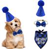 NITAIUN 3 Pezzi Cane Compleanno Bandana Cappello Papillon Set, Fascia Regolabile con pompon, Pet Feste di Compleanno Decorazioni Animali Domestici Regalo di Compleanno Cucciolo Gattino(Blu)