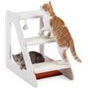 COSTWAY Scaletta a 3 Gradini per Gatti di Piccola Taglia, Scala per Cani | Pedana Antiscivolo in Legno con Trespolo e Pompon, Rampa con Superficie Imbottita di Spugna, per Salire a Letto o Divano
