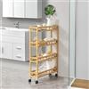 [en.casa] Scaffale Stretto a Rotelle (AxLxP) 96 x 60 x 18 cm Carrello a 4 Ripiani Portaoggetti Scaffale in Bambù per Cucina/Bagno - color Naturale