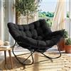 LIFERUN Sedia a dondolo in rattan, 110 x 102 x 72 cm, sedia a uovo in vimini oversize con cuscino rimovibile impermeabile e cinghie, struttura in metallo, supporto grande 150 kg, sedia a sdraio per