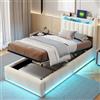 BRILVERDE Letto 90x200 con Contenitore, Letto imbottito con luce LED/USB, con Testiera, con Rete a Doghe (Beige-5, 90 x 200 cm)