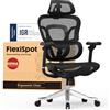FLEXISPOT Sedia Ergonomica da Ufficio Gaming ErgoX Max, Poggiatesta 4D, Braccioli 5D, Schienale e Supporto Lombare Integrati, Portata 300 kg, Nero