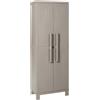 TOOMAX Armadio Tuttopiani Wood Midi 65x37x173h cm in plastica resistente effetto legno grigio tortora, con 4 ripiani regolabili, piedini e predisposizione per lucchetto, ideale per ripostigli e garage