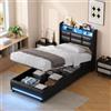 BRILVERDE Letto Imbottito 90x200 con Contenitore Idraulico, Letto singoloa LED con USB, Funzionale con testiera, Struttura Letto con Rete a doghe, PU (Nero, 90 x 200 cm)