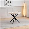 BenyLed Tavolo da Cucina con Motivi in Pietra, Tavolo da Pranzo Rotondo con Gambe Robuste a Forma di X, 100cm*100cm*76,5cm (Giallo Chiaro)
