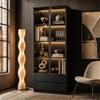 PREMTURE Vetrina con 2 ante e 2 cassetti, in vetro nero, per soggiorno, sala da pranzo, ufficio, cucina, 80 x 36 x 200 cm, MDF, nero