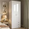 Dmora Guardaroba 2 Ante 49.5x200.4h cm Bianco Bianco Lucido Appendiabiti 2 Ante, Armadio Camera da Letto 6 Vani