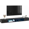 HOMCOM Mobile TV sospeso 180 cm con illuminazione LED RGB, mobile TV per TV fino a 75 pollici con ripiani aperti, Panca TV da parete per soggiorno, colore: Nero