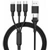 D-Parts Fontastic Essential 3in2 Cavo di ricarica Type-C/8-pin/Micro USB 1,2 m, struttura in alluminio, rivestimento in nylon, ricarica multipla 2A, nero
