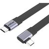 ROLINE Cavo USB4 2.0 piatto, connettori C-C, terminazioni ST/ST, supporto 8K UHD-2, velocità di trasferimento 80 Gbit/s, potenza 240W, con angolo di 90° su un lato, colore nero, lunghezza 0,13 metri