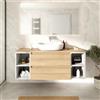 Parama Mobile bagno sospeso 140cm due cassetti con top rovere chiaro stone oak e due vani a giorno bianco opaco | Hexa