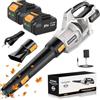 KUZUPRO Soffiatore a Batteria, KUZUPRO Soffiatore per Foglie 21 V con 2 Batterie da 4,0 Ah e Caricabatterie, 240 km/h, 3 Velocità Regolabili, 2 Ugelli e Tracolla per Giardino, Cortile e Terrazza