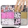 Tayahanude 1 scatole di Nail Charms, 12 tipi di charms per unghie, decorazioni oro argento stella fiocco perle, set di pietre per unghie con pinzetta, accessori per nail design femminile