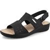 Fly Flot Sandalo Donna a Doppia Fascia in Ecopelle con Strappo e Cinturino alla Caviglia Regolabile, Sottopiede in Evopell, Ciabatte, Nero, 39 EU