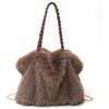 Obelunrp Borsa da donna in pelliccia, borsa in pelliccia sintetica da 13x11, 4 pollici con manico pelle e catena metallo, soffici borse tote, a tracolla per l'inverno (marrone)