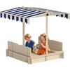 Altro Sabbiera per Bambini in Legno con Tettuccio Parasole, Panca e Coperchio, 106x106