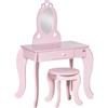 Altro Tavolo Trucco per Bambini con Sgabello in Legno, Toeletta con Specchio e Cassett