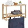 Relaxdays Mensola da Parete per Il Bagno, HxLxP: 40 x 60 x 23,5 cm, bambù, Asta Asciugamani, 3