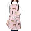 Perinsto Grembiule impermeabile con 2 tasche con cani carini e animali, grembiule da cucina per chef, per cucinare, dipingere, giardinaggio, toelettatura (rosa)