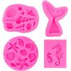 LUCKNIGHT Sirena Stampo Silicone Fondente , 4 Stampo per Torta a Tema Marino 3D, Conchiglia Stampi per Gesso, Decorare Torte, Cioccolato, Gelatina, Caramelle