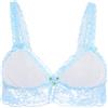 Satini Bralette Trasparente in Pizzo a Volant, Bianco - Azzurro, S