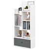 HOMASIS Libreria a 7 Livelli Con Cassetto, Scaffale Verticale Bianco da Terra in Legno, d'Angolo per Soggiorno, Ufficio, Camera da Letto, 53 x 24 x 118 cm