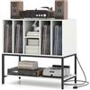 RELAX4LIFE Giradischi Vinili Stand Tavolino con Stazione di Ricarica, Espositore in Legno per Dischi 150, Scaffale Inferiore, Supporto per Giradischi, Ideale per Soggiorno e Sala Musica (Bianco)